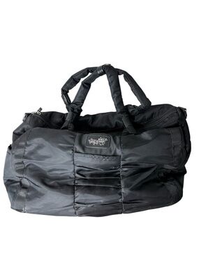 FOXY JEANS Black Nylon Duffle Bag Weekender Carry On Gym Bag Quilted *No Strap*